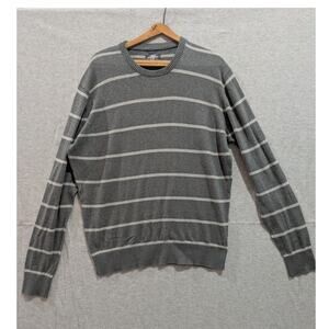 H&M L.O.G.G Sweater‎ Mens XL Long Sleeve Crewneck Cotton Knit Striped Gray White